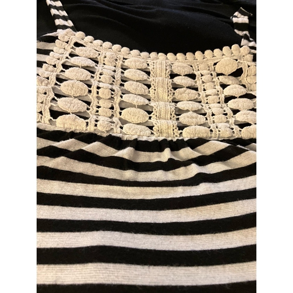 IZ BYER M Black White Lace Stripe Tank Cardigan Set Boho Festival Layered Top - Picture 4 of 5